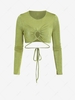 Oval Cutout Tie Back Jersey Cropped Top S Light green