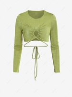 Oval Cutout Tie Back Jersey Cropped Top S Light green
