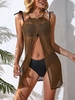 Overlap Flyaway Crochet Knit Beach Dress Xl Deep coffee