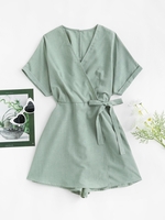 Overlap Tie Waist Skorts Surplice Romper Xl Green