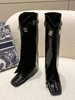 Overlay Metal Decor Square Toe Knee High Boots