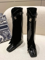 Overlay Metal Decor Square Toe Knee High Boots