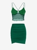 Overlock Mesh Panel Top and Ruched Skirt Set Green