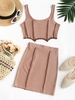Overlock Seam Ribbed Corset Style Skirt Set M Light coffee