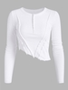 Overlock Stitching Crop Asymmetric T Shirt L White