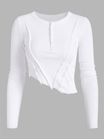 Overlock Stitching Crop Asymmetric T Shirt M White