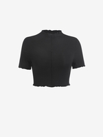 Overlock Stitching Lettuce Trim Baby Tee S Black