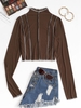Overlock Stitching Ribbed Baby Tee M Deep coffee