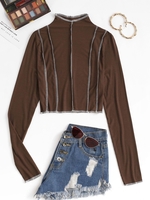 Overlock Stitching Ribbed Baby Tee S Deep coffee