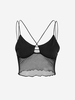 Overlock-style Mesh Panel Criss Cross Crop Top L Black