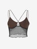 Overlock-style Mesh Panel Criss Cross Crop Top L Coffee