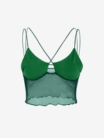 Overlock-style Mesh Panel Criss Cross Crop Top M Green