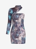 Overlock-style Printed Cut Out Slinky Dress L