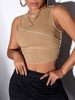 Overlock-style Stitching Ribbed Jersey Tank Top S Coffee