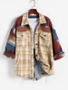 Oversize Ethnic Aztec Printed Plaid Colorblock Flap Pocket Woolen Shacket S Yellow