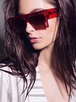 Oversize Square Frame Flat-Top Wide Temple Sunglasses