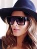 Oversize Square Frame Flat-Top Wide Temple Sunglasses