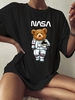 Oversized Astronaut Bear Graphic T-shirt Xl Black
