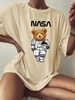 Oversized Astronaut Bear Graphic T-shirt Xl Light coffee