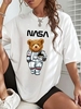 Oversized Astronaut Bear Graphic T-shirt Xl White