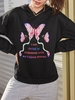 Oversized Butterfly Story Graphic Fleece Lining Hoodie M Black