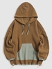 Oversized Colorblock Toggle Drawstring Fleece Faux Shearling Fluffy Hoodie 2xl Coffee
