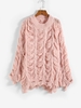 Oversized Distressed Cable Knit Sweater S Light pink