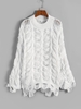 Oversized Distressed Cable Knit Sweater S White