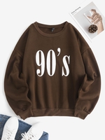 Oversized Fleece Lining 90S Graphic Sweatshirt S Deep coffee