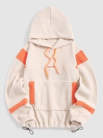 Oversized Kangaroo Pocket Colorblock Fleece Faux Shearling Fluffy Teddy Hoodie 3xl White