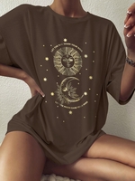 Oversized Sun Star Moon Graphic T-shirt M Deep coffee
