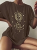 Oversized Sun Star Moon Graphic T-shirt Xl Deep coffee