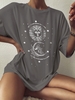 Oversized Sun Star Moon Graphic T-shirt Xl Gray
