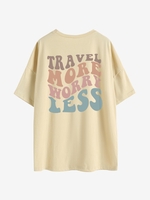 Oversized TRAVEL MORE WORRY LESS Graphic T-shirt L Light coffee