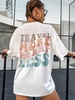 Oversized TRAVEL MORE WORRY LESS Graphic T-shirt Xl White