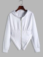Padded Asymmetric Hem Zip Up Hoodie L White