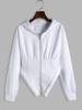Padded Asymmetric Hem Zip Up Hoodie M White