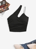 Padded Asymmetrical One Shoulder Cutout Crop Top L Black