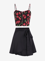 Padded Crop Camisole and Tie Side Skirt Set Black