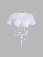Padded Crop Midriff Flossing T Shirt L White