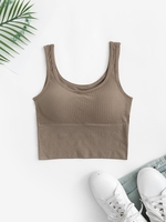 Padded U Neck Crop Tank Top Deep coffee