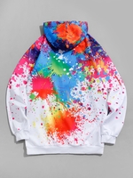 Paint Splatter Print Kangaroo Pocket Hoodie 3xl White