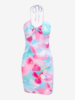 Painting Floral Open Back Halter Bodycon Dress L Multi a
