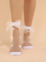 Pair Of Bowknot Decor Heart Sheer Socks