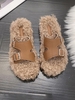 Pair Of Buckle Decor PU Spliced Fuzzy Fluffy Teddy Slides