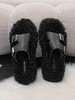 Pair Of Buckle Decor PU Spliced Fuzzy Fluffy Teddy Slides