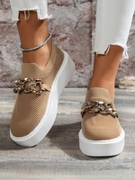 Pair of Chain Decor Mesh Cloth Causal Shoes