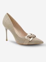 Pair Of Chains Decor Textured Stiletto Heeled Pumps