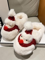Pair Of Cute Cartoon Snowman Christmas Plush Fluffy Home Warm Slippers