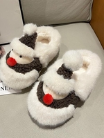 Pair Of Cute Cartoon Snowman Christmas Plush Fluffy Home Warm Slippers